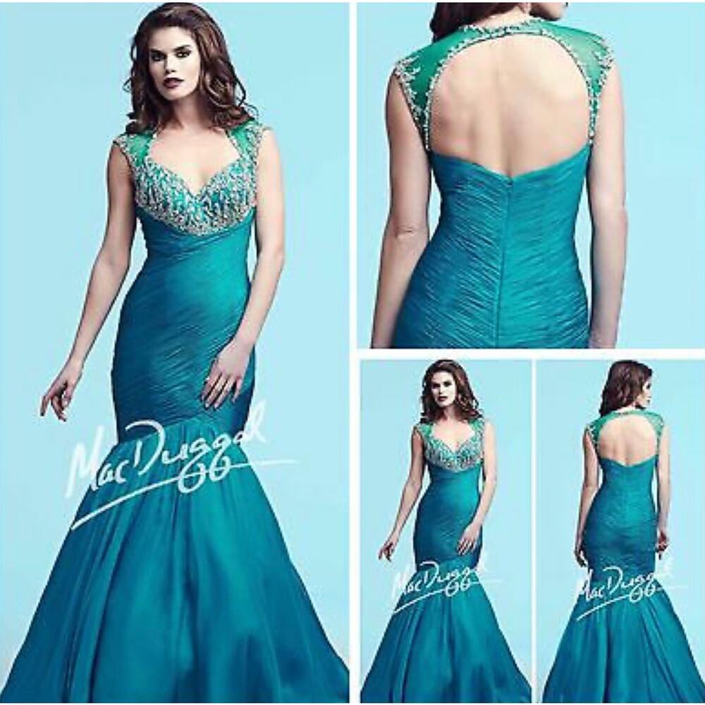 Mac Duggal Silk Teal Beaded Embellished Tulle Gown 64726 Size 4 NEW - Picture 13 of 13